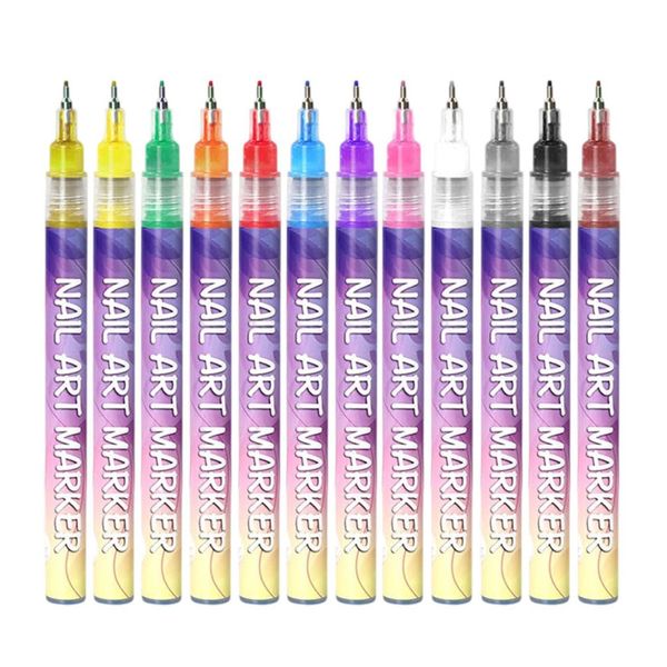 12 Colors Nail Art Pens Set, 3D Nail Art Markers Doodle Pen for Kids Adults