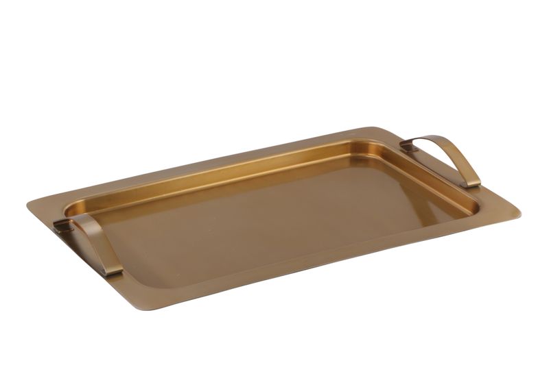 Rectangular Stainless Steel Serving Tray - Mat with Shiny Gold Plated