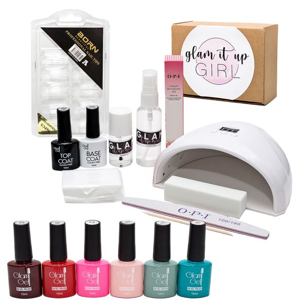 UV/LED Glam Gel Nail Polish Starter Kit + Full Coverage 96 Stiletto Tips E