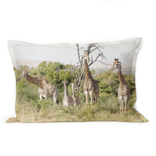 I Love it Here - Giraffe Family Oblong Cushion with Feather Inner
