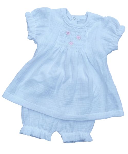 Baby Girls White Cotton Muslin Dress Set