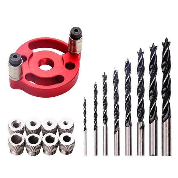 17-Piece Self-Centering Doweling Jig &amp; Drill Bit Set - Aluminum Alloy