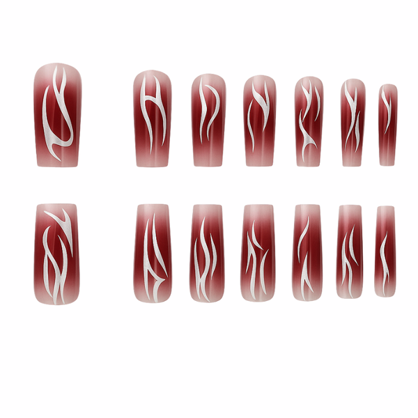 12 Piece - Halloween Glamour Press-On Nails - Red &amp; Silver