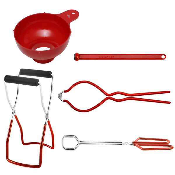 5 Piece Set Stainless Steel Canning Jar Lifter Kit with Grip Handle