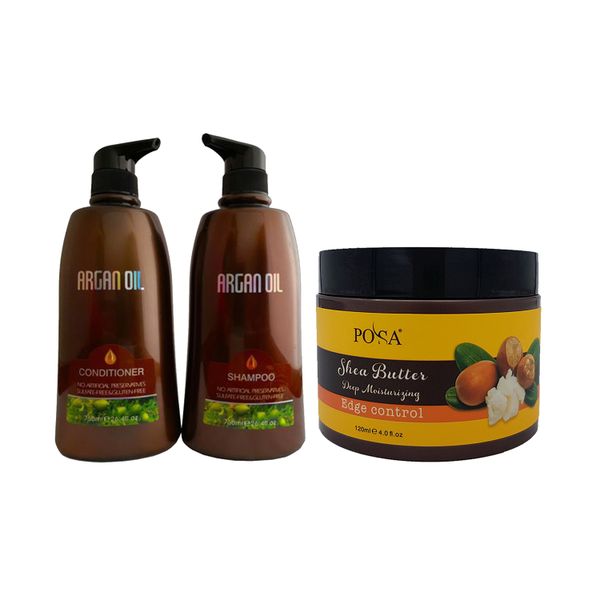 Moroccan Argan Oil Shampoo &amp; Conditioner, POSA Shea Butter Edge Control