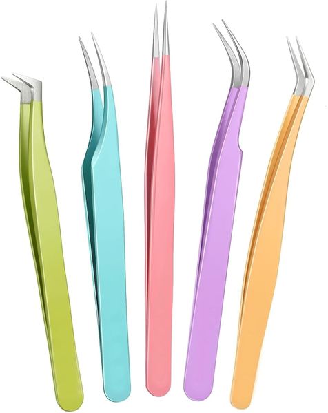 5 Sets Fiber Tip Lash Tweezers for Removal Eyelash Extension Eyebrows