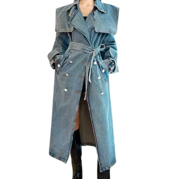 Blue Denim Oversize Trench Coat Denim jacket