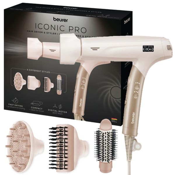 Beurer Hair Dryer &amp; Styler: 4 Attachments, Ionic, Foldable HC 150 1600W