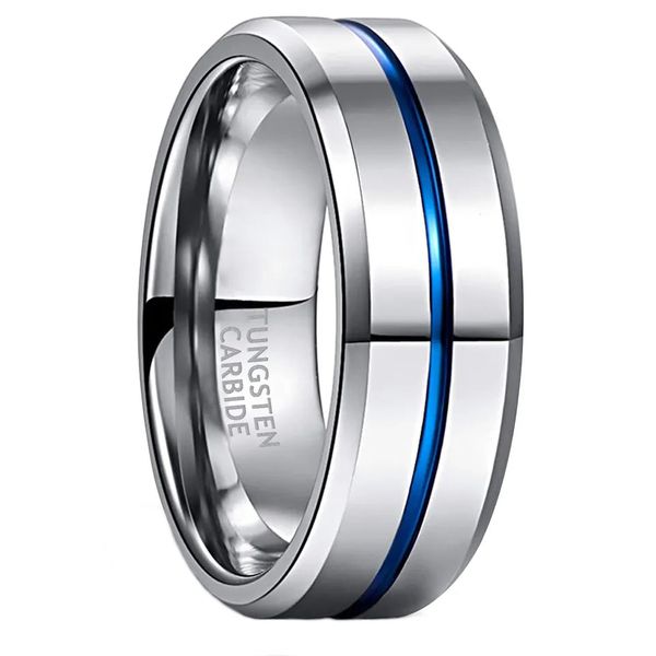 Tungsten Ring With Blue Centre Groove image