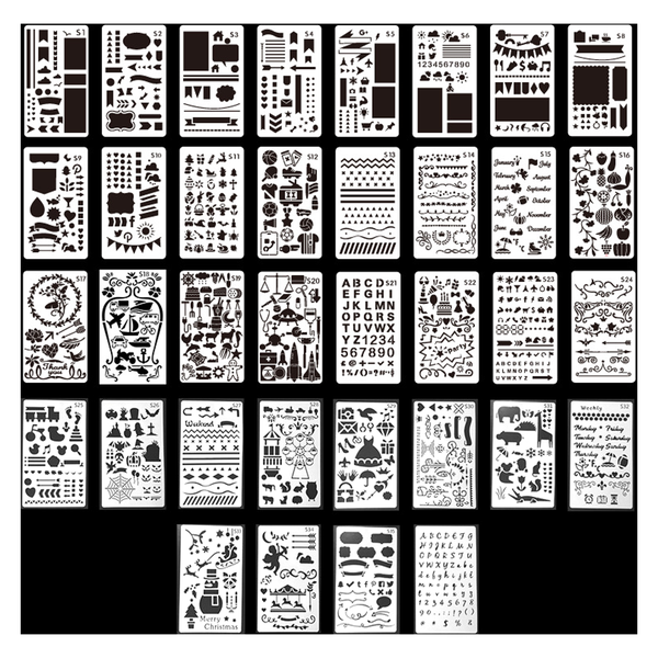 36PK DIY Journal Stencil Set Reusable Planner Templates 4x7 Inch PET
