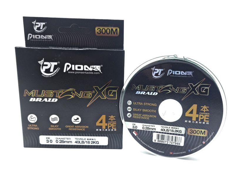 Pioneer Mustang XG Braid Fishing Line 4x Carrier PE 300m 40lb/18.2kg 0.28mm