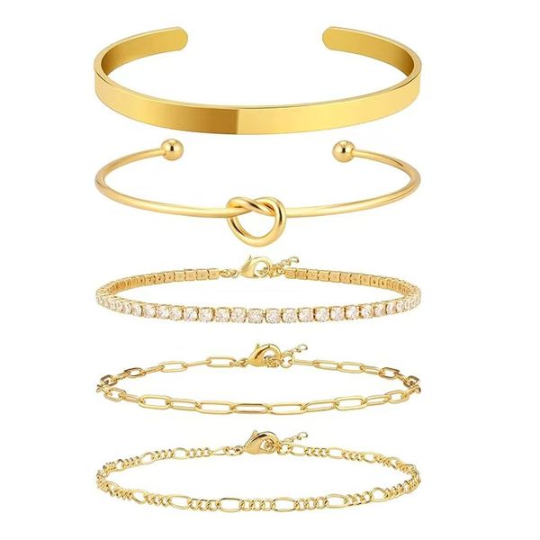 South African Style Light Luxury 5-Piece Gold Bracelet Set