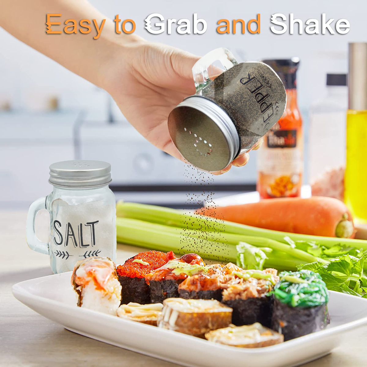 銀　スターリングシルバー　ソルト&ペッパー容器　コンディメント 2個セット 120ml Salt and Pepper Shaker with Stainless Steel Lid - Set of 2