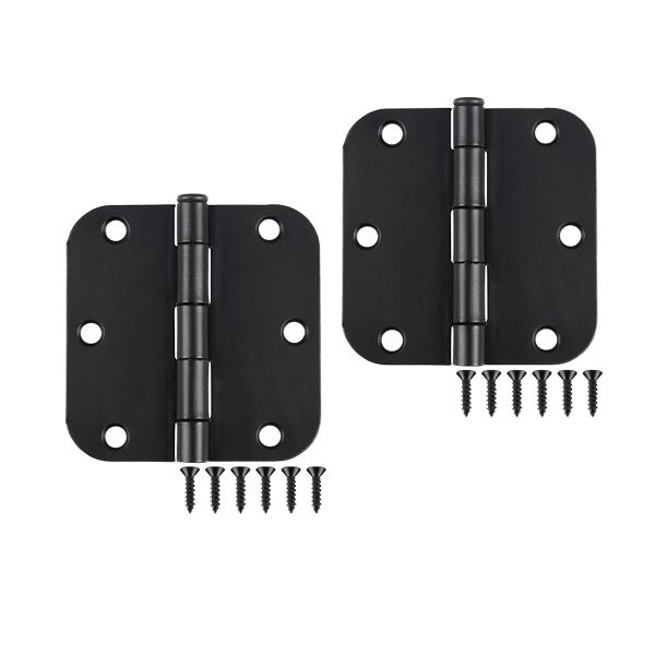 Heavy Duty Door Hinges Rounded Interior &amp; Exterior with Screws - Set of 2