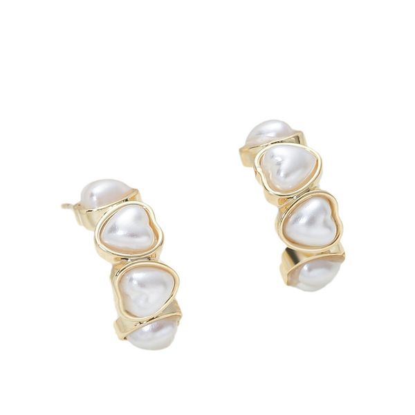 EH4082 Gold Heart Pearl Women's Earrings