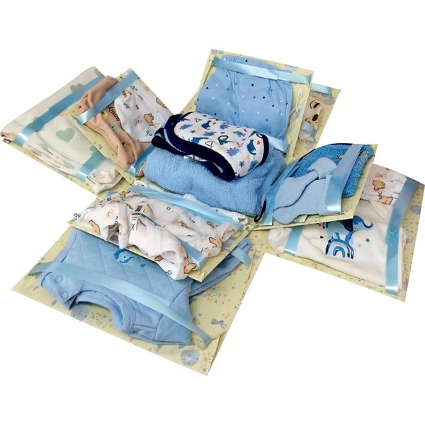 Blue Petals | 2-Layer Boy Baby Shower Explosion Box | Pop-Up Gift Hamper