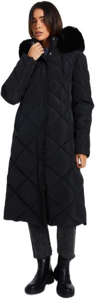 Quiz - Women Black Quilted Long Parka Coat