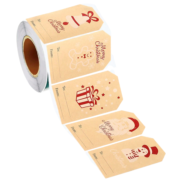 500-Piece Kraft Christmas Gift Tag Sticker Roll - Multicolor