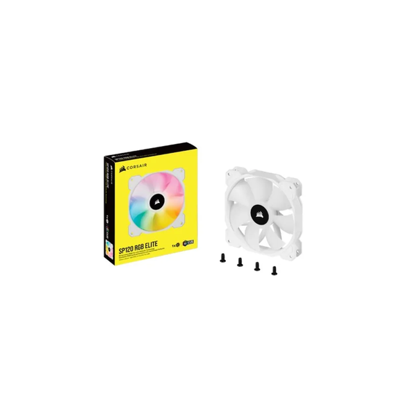 Corsair White SP120 RGB ELITE 1 - 20mm RGB LED Fan with AirGuide - Single Pack - Requires Corsair hub
