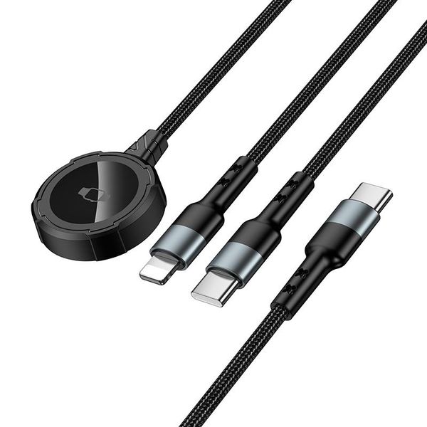 3-in-1 Type-C to Type-C 8-Pin Watch Charging Cable 1.2m Black Multi Devices