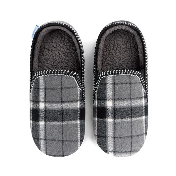 Snoozies Men's Alpine Plaid Grey - Soft Non-Skid Soles Indoor Comfort