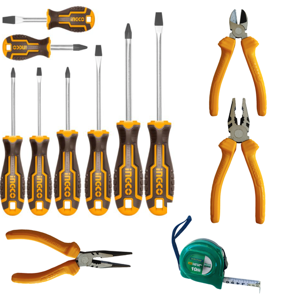Screwdriver Set 8Pcs With Three Plier Set &amp; Free 10m Measuring Tape