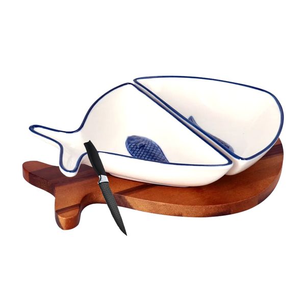 Set of 4 - Ocean Theme Fish Shaped Ceramic Plate For Serving