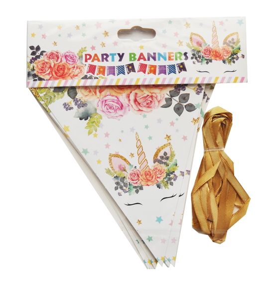 Flower Unicorn Theme Party Flags Banner - Set of 2