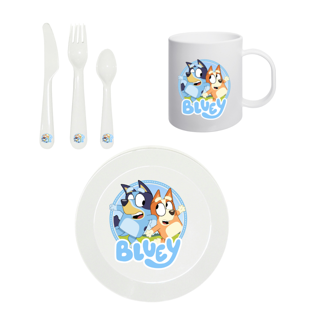 Baby Gifts DBN Bluey Feeding Set, Spoon, Fork, Knife, Mug & Plate