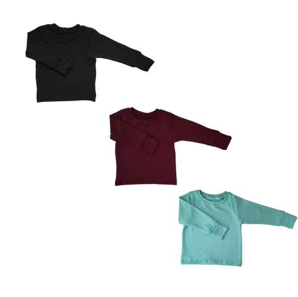 Baby Toddler Shirt x3-Fold Over Cuffs- Black, Maroon &amp; Teal