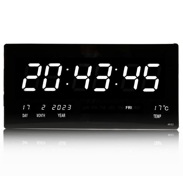 White Display Digital LED Oversized Wall Clock With Date &amp; Temperaturey