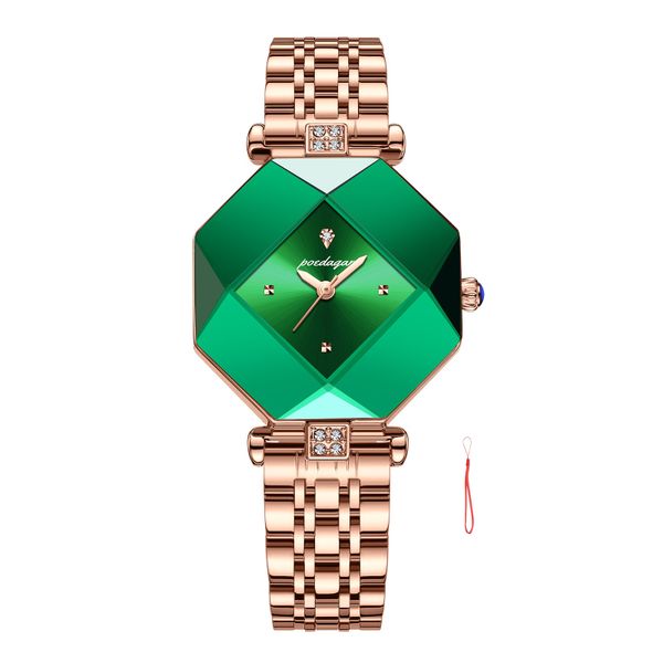 Rose Gold Green Crystal Women'S Quartz Watch