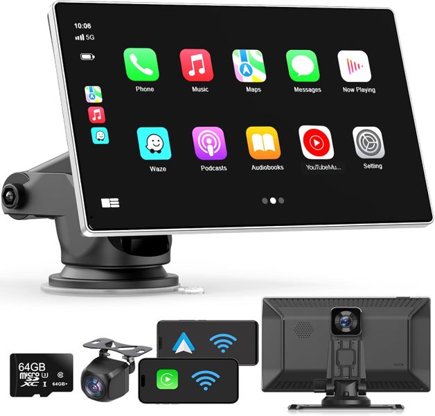 Portable Apple Carplay Screen for Car, 9" Wireless Carplay &amp; Android Auto