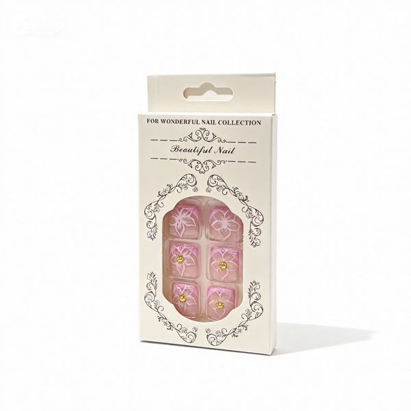 Press On Toenails French Tip 3D Floral Design Pink Purple 24 Pieces
