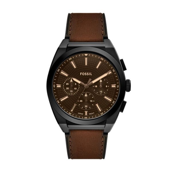 Fossil Everett Mens Brown Leather Strap Watch-FS6108
