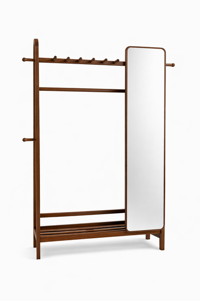 Ziyane Multi-Functional Wooden Coat Rack with Full Length Mirror&amp;Shoe Shelf