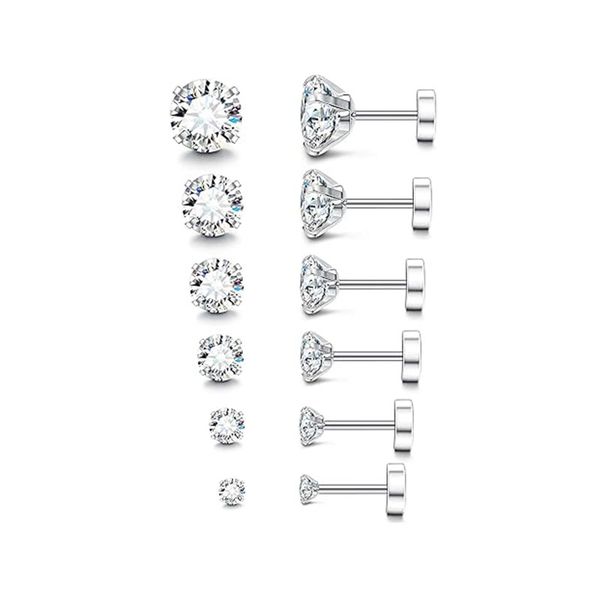 Stainless Steel Stud Earrings Cubic Zirconia for Women Men