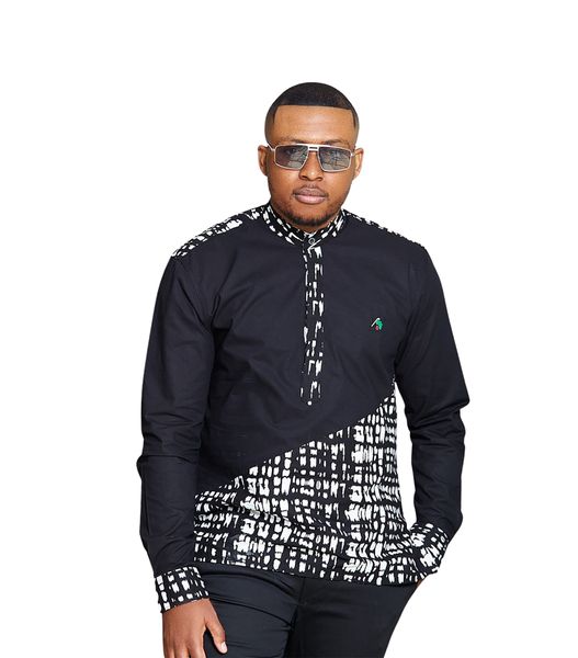 Mo-Afrika Kuamka Black and White Men African Traditional Smart Shirt