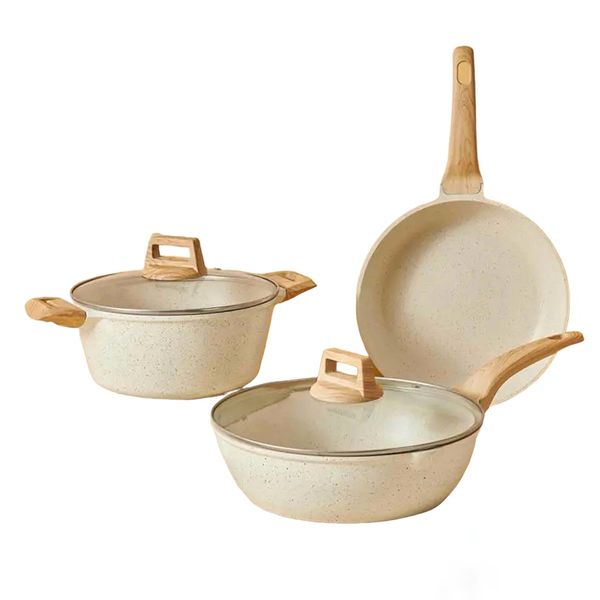 Cream White Aluminum Non-Stick Cookware Set 6 Pot
