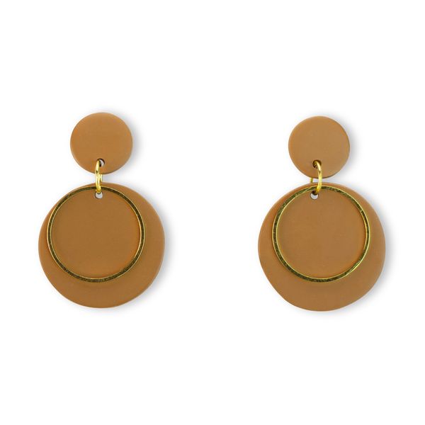 Ginger Homemade - Hanging Earrings - Circle Shape - Polymer Clay - Caramel