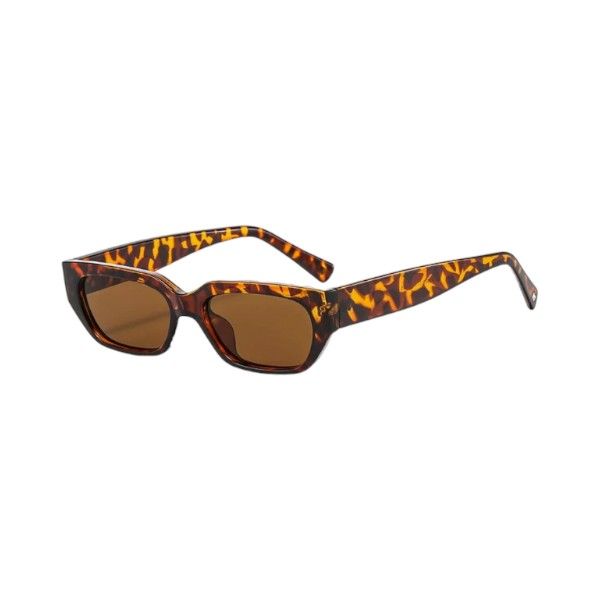 Retro Tortoiseshell Rectangle Sunglasses With Vintage Slim Frame - Brown
