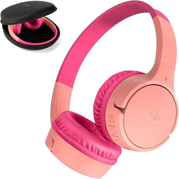 Belkin - Soundform Mini Kids Wireless Headphoneswith Case - Pink