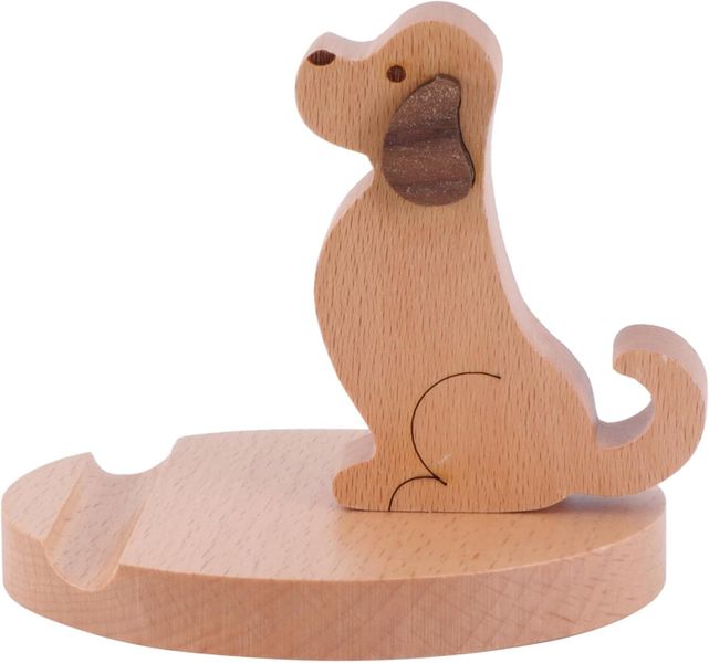 Sturdy Wooden Mobile Phone Holder Cartoon Dog Shape Stand for Desk Table