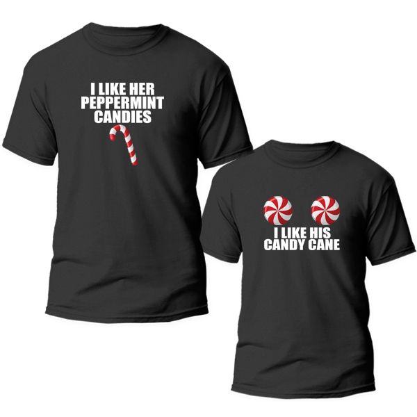 Christmas Couples T-Shirt - Her Peppermint Candy/His Candy Cane