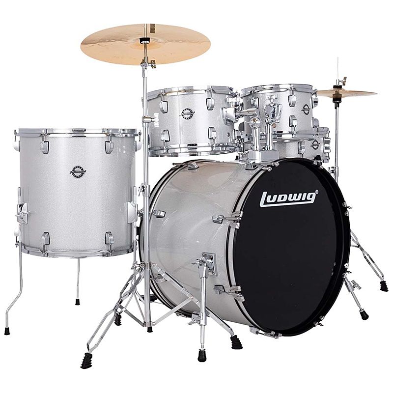 Ludwig 5pc Accent Drive Drumset With Hardware & Cymbals - Silver Sparkle