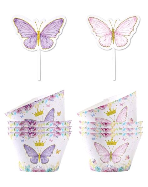 Party Cupcake Holders With Cake Toppers - Butterfly Set of 12