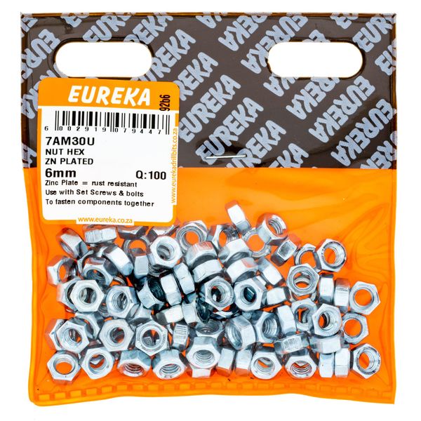EUREKA Hex Nuts Zinc Plated 6mm Q:100 7AM30U