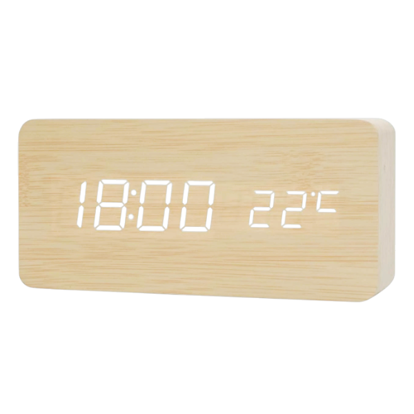 Voice-Activated Smart Life Wooden Digital Clock - Apricot