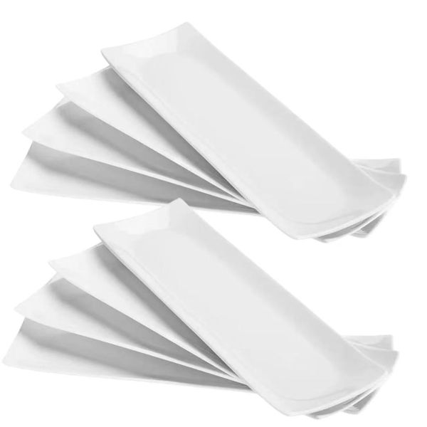 10 inch White Rectangle Long Plate for Sushi Appetizer Dessert - 8 Pack