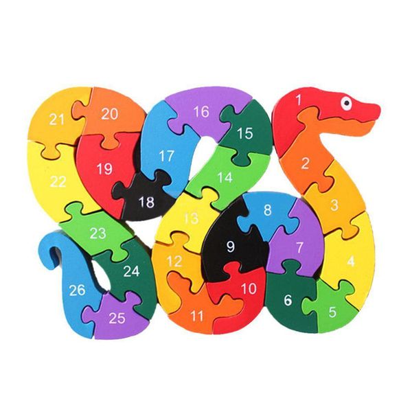 Snake Shaped Wooden Colourful Puzzle 26pcs